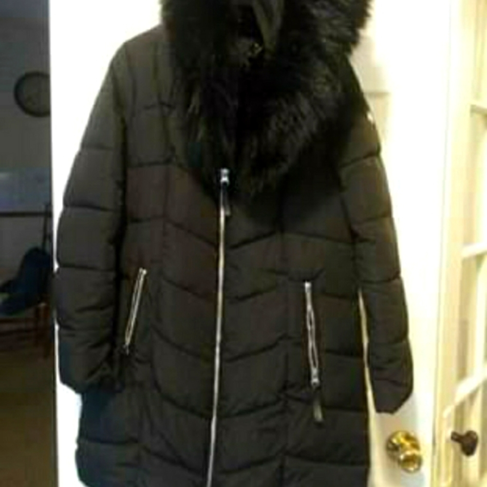 Calvin Klein long winter coat with fur hood